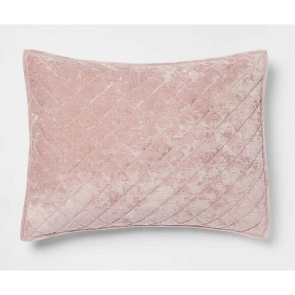 Threshold Mauve Pink Diamond Stitch Velvet Standard Pillow Sham 20" x 26" - Picture 1 of 7